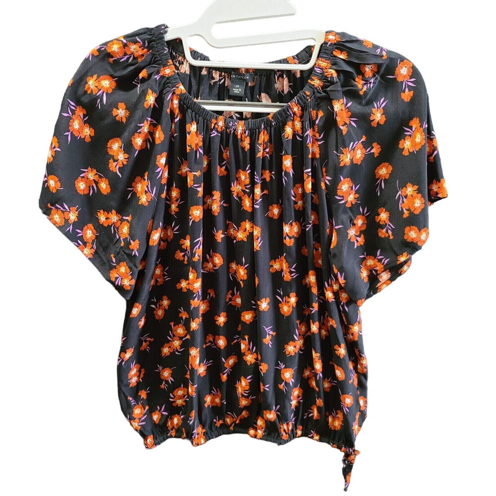 Ann Taylor Womens Blouse Multi-Color Size XS 100% Viscose Floral Design Stretch